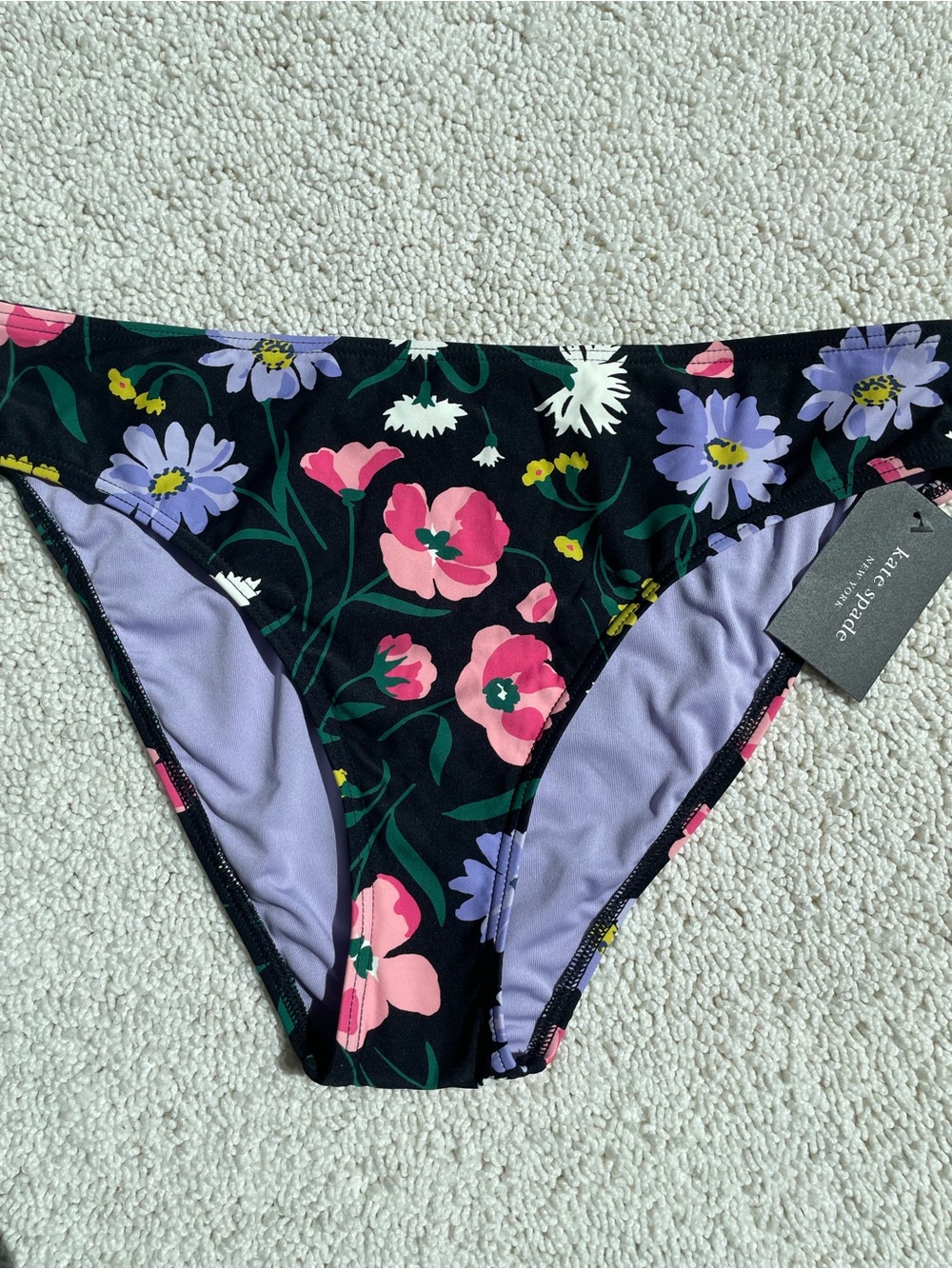 NWT Kate Spade Swimsuit Black Multi Bikini Bottom Size L